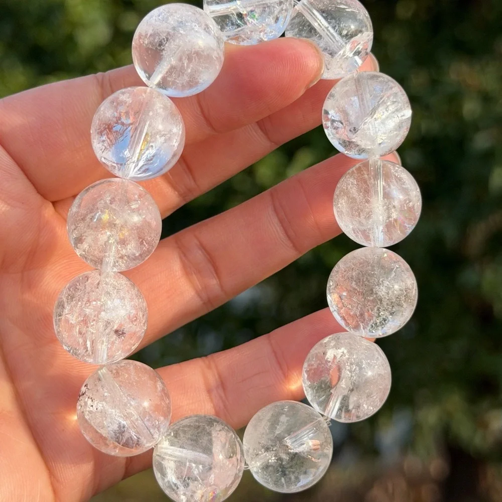 17mm chunky‎ stretchable rainbow clear quartz bracelet 1107